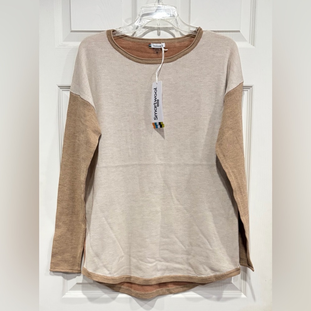 SmartWool Women's Medium Shadow Pine Color-Block Sweater Cream NWT Merino Wool
